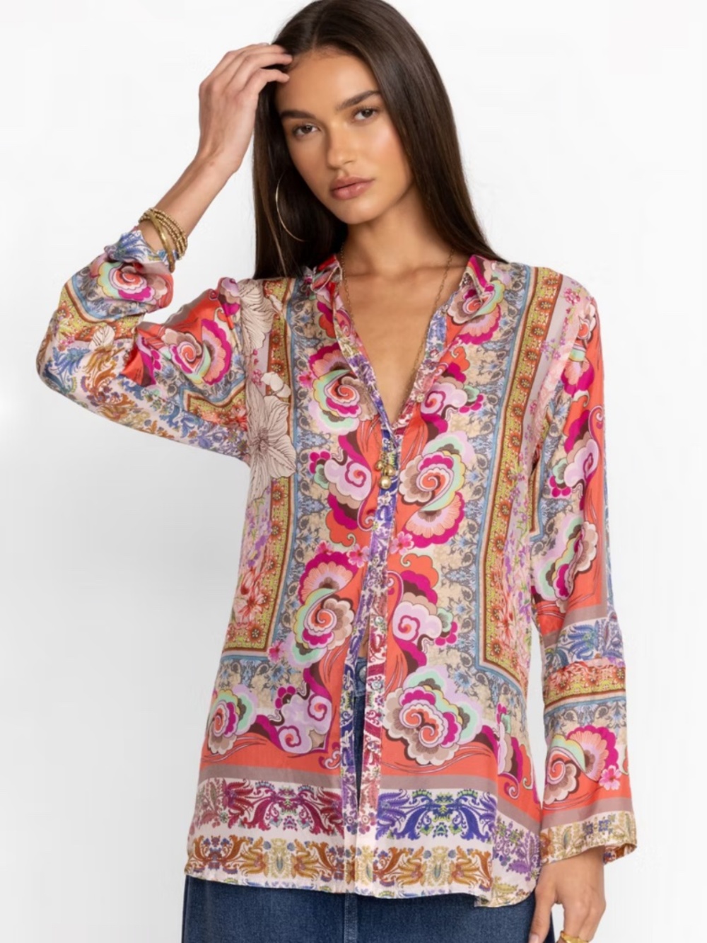 NWOT Johnny Was Silk Model Delia Tunic, Size XS